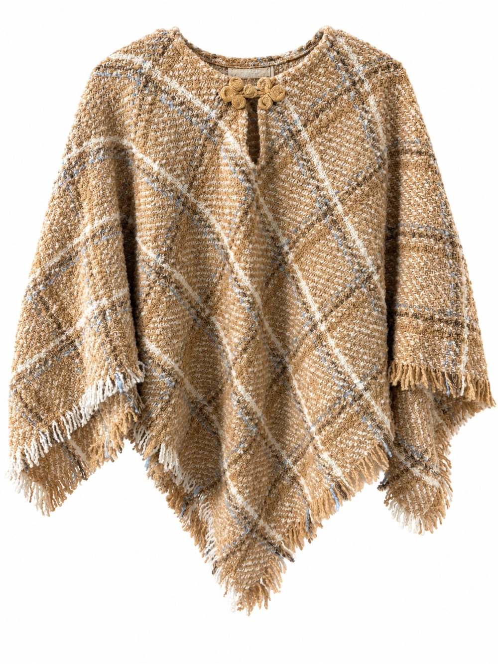 Boyne Valley Weavers Irish Wool Alpaca Plaid Fringed Poncho Cape